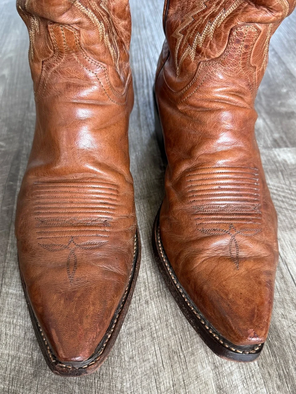 Lucchese 1883 Men's Handmade Burnished Tan Mad Dog Goat Boots Size 12D